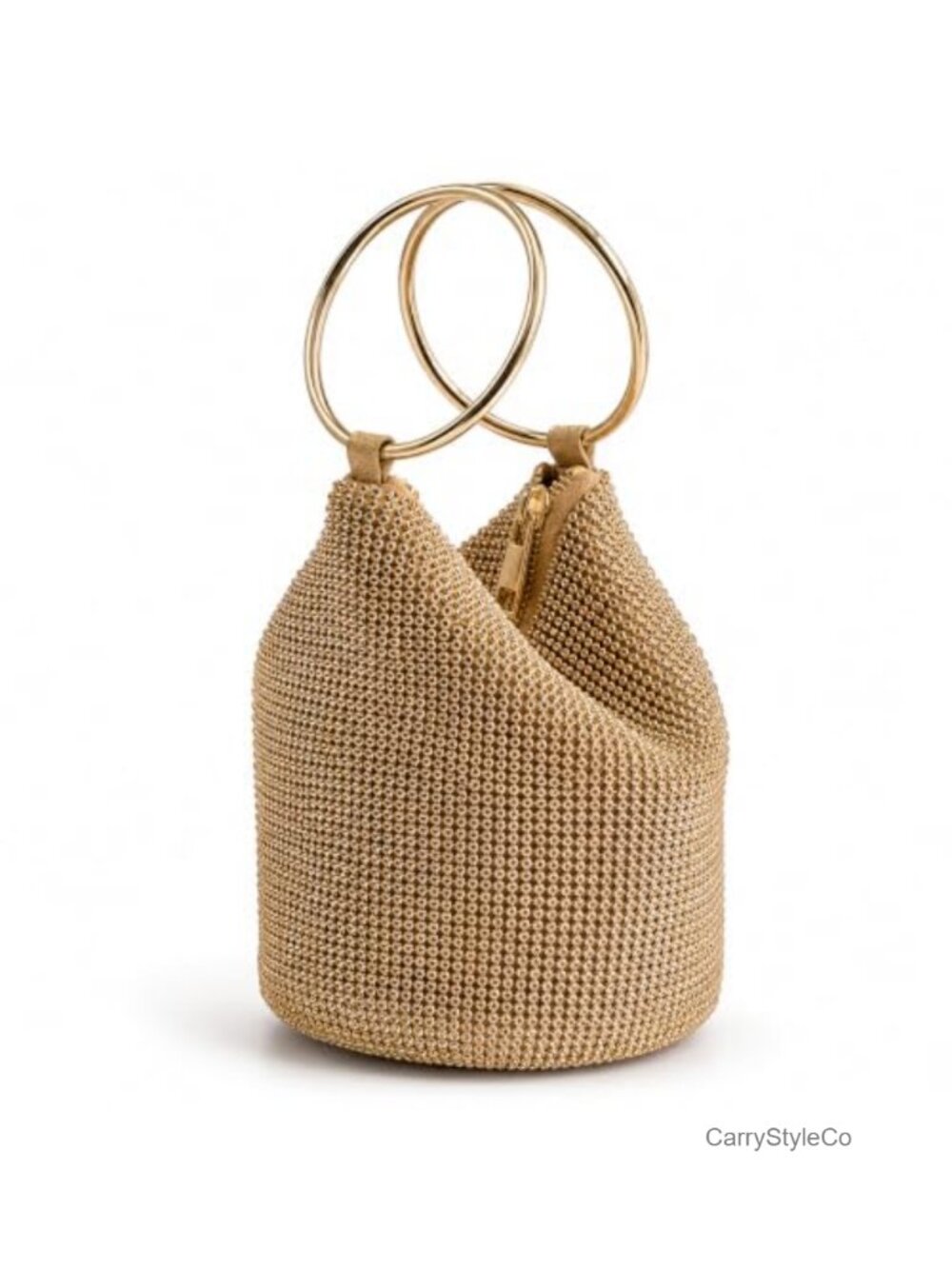 Rhinestone Clutch Evening Bag with Metal Ring Handle
